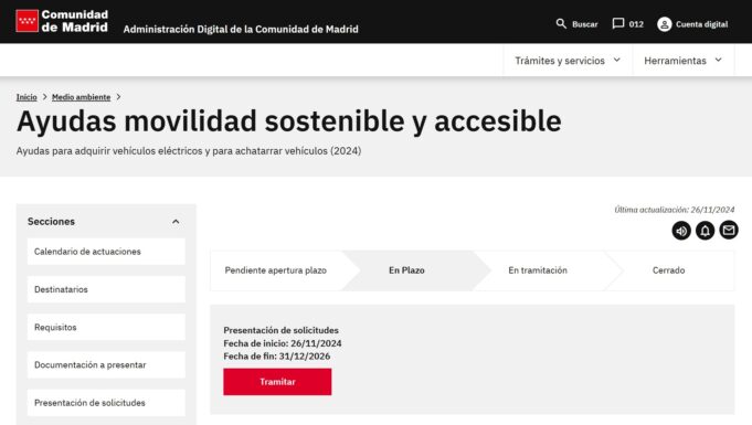 Web Tramitación Ayudas bicicletas eléctricas Madrid